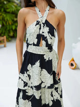 Printed Halter Neck Tiered Maxi Dress OutfitFlow